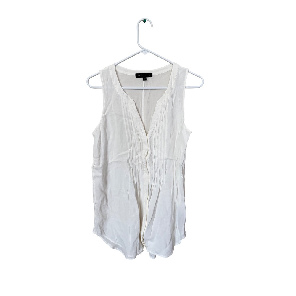 Sanctuary Womens White Sleeveless Pintuck Pleated V-Neck Blouse Size M